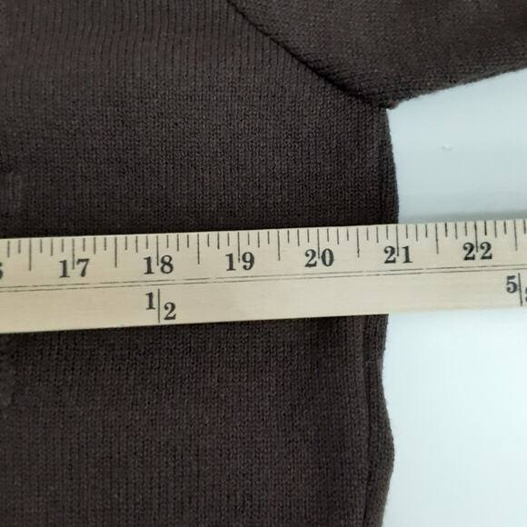 Vintage 80s Chocolate Brown Cardigan Sweater Equestrian V Neck Womens L Minimal - Picture 6 of 9